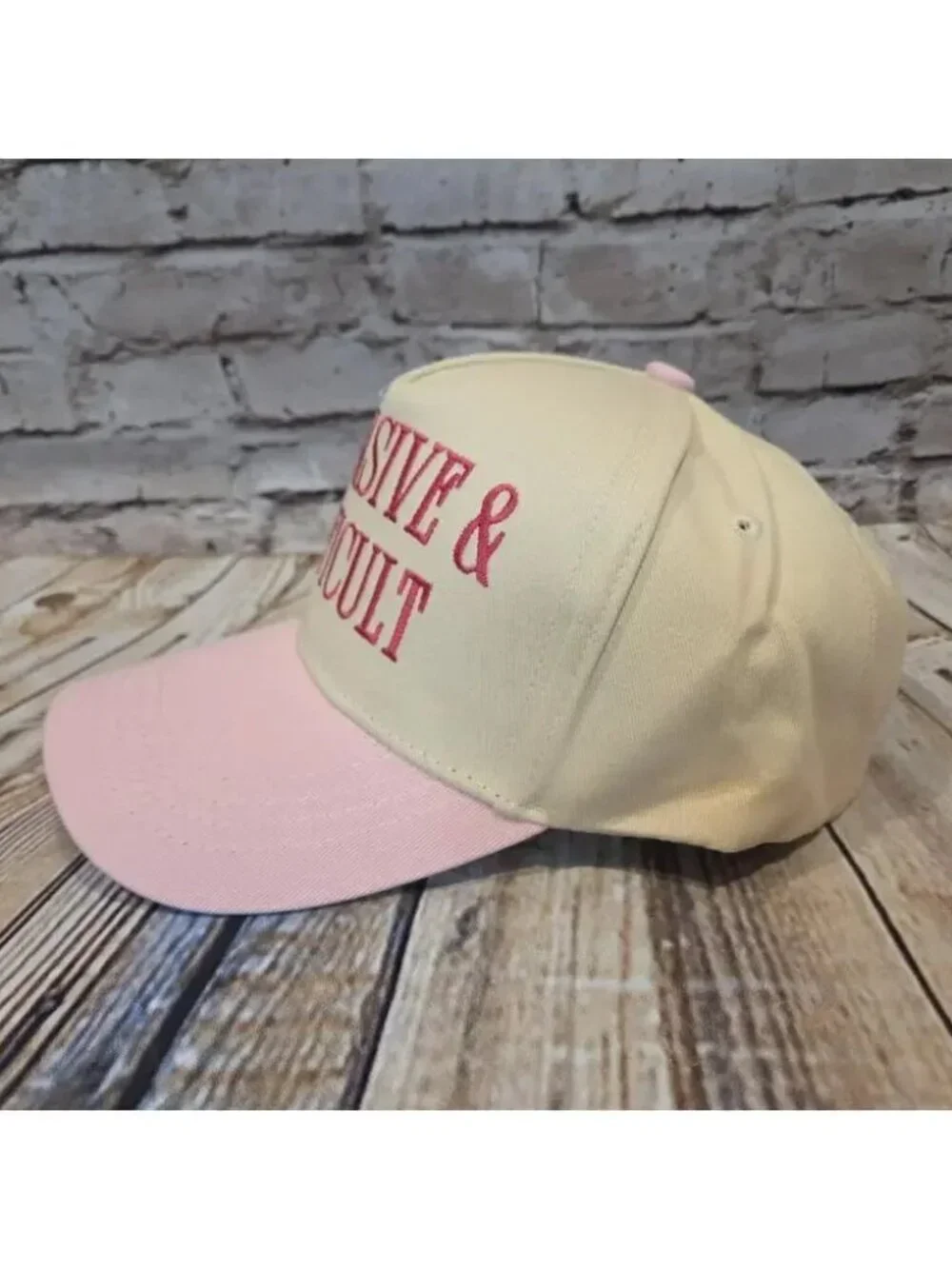 “EXPENSIVE & DIFFICULT” Ivory & Pink Embroidered Snap Back Trucker Hat BRAND-NEW